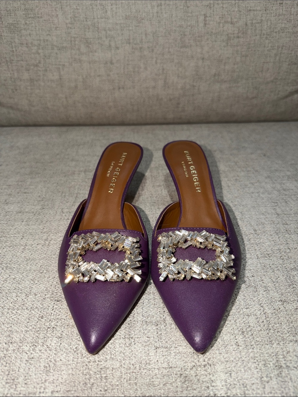 Kurt Geiger Purple Pointed Crystal-Embellished Mules